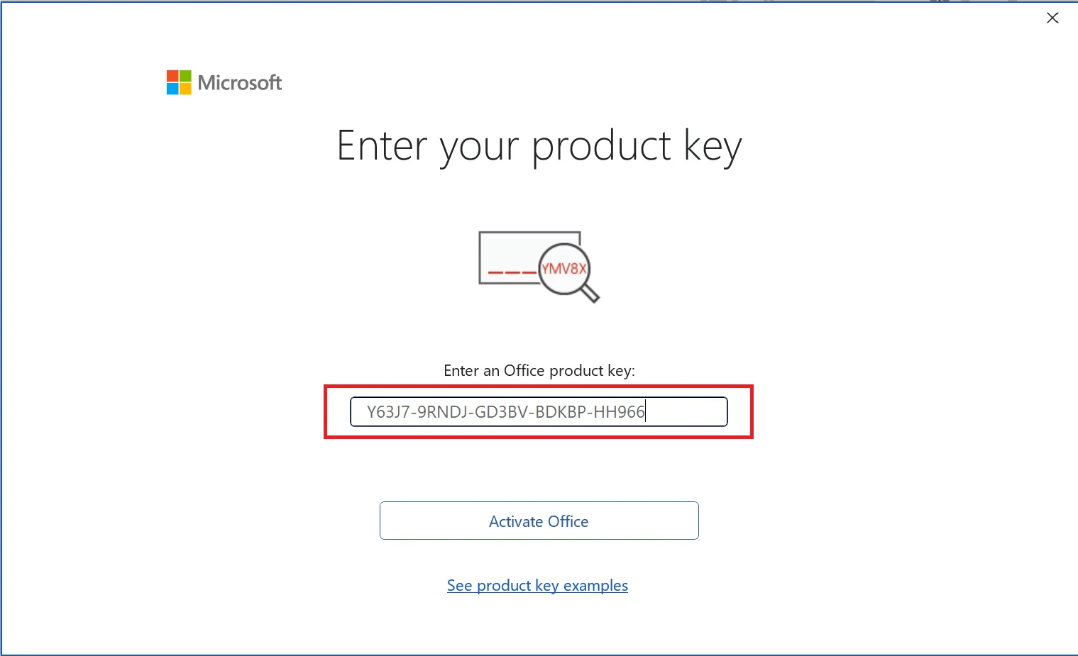 Enter Product Key for Activation